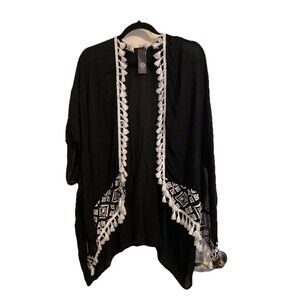 Vince Camuto Open Front Kimono, Coverup,Grandma Core, Lightweight Black & White